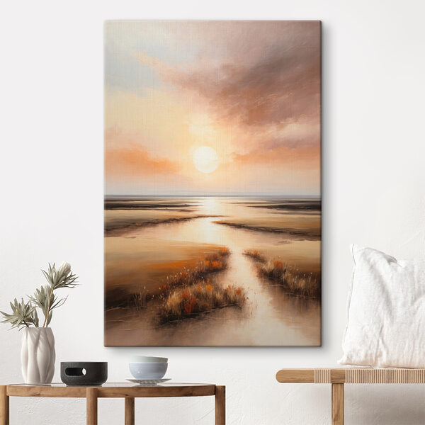Peinture d'un coucher de soleil sur un marais Peinture d'un coucher de soleil sur un marais