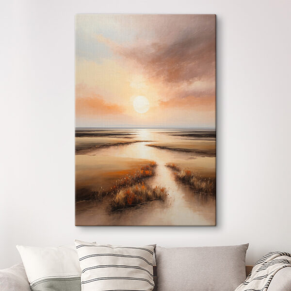 Peinture d'un coucher de soleil sur un marais Peinture d'un coucher de soleil sur un marais