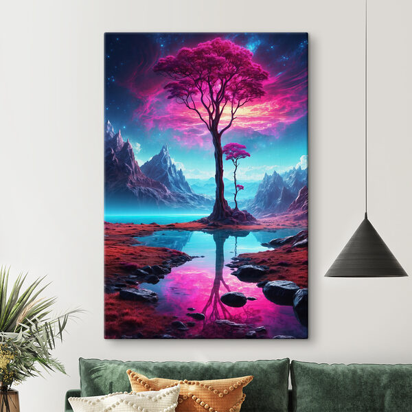 Un paysage avec un arbre et des montagnes Un paysage avec un arbre et des montagnes