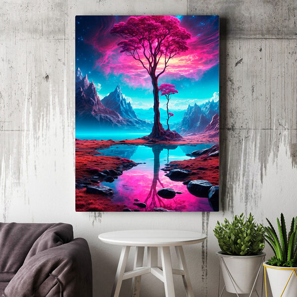 Un paysage avec un arbre et des montagnes Un paysage avec un arbre et des montagnes