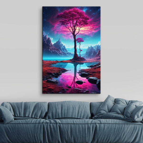 Un paysage avec un arbre et des montagnes Un paysage avec un arbre et des montagnes