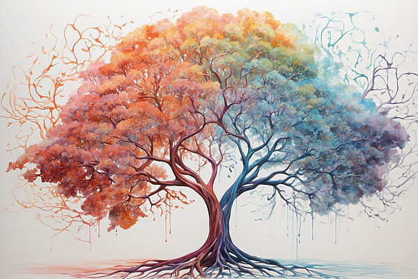 Un arbre avec des feuilles de différentes couleurs Un arbre avec des feuilles de différentes couleurs