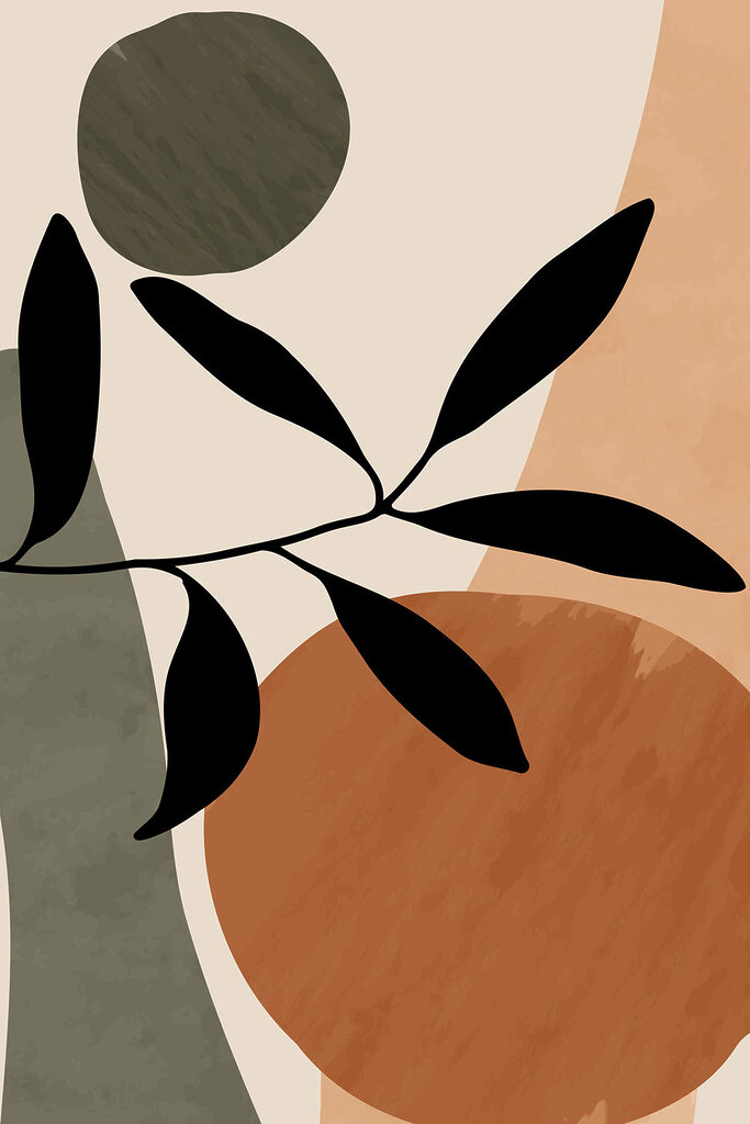 A black leaf on a branch with circles and circles