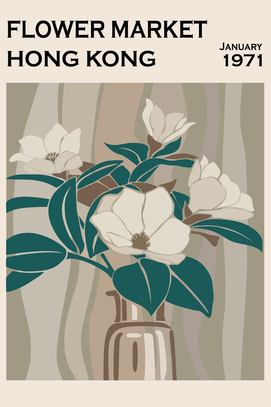 Un vase avec des fleurs et des feuilles