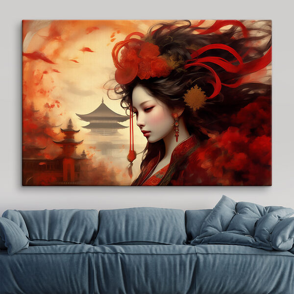 Une femme aux cheveux longs avec des fleurs rouges dans les cheveux Une femme aux cheveux longs avec des fleurs rouges dans les cheveux