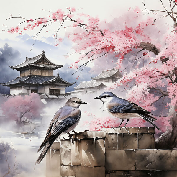 Une peinture d'oiseaux sur un mur Une peinture d'oiseaux sur un mur