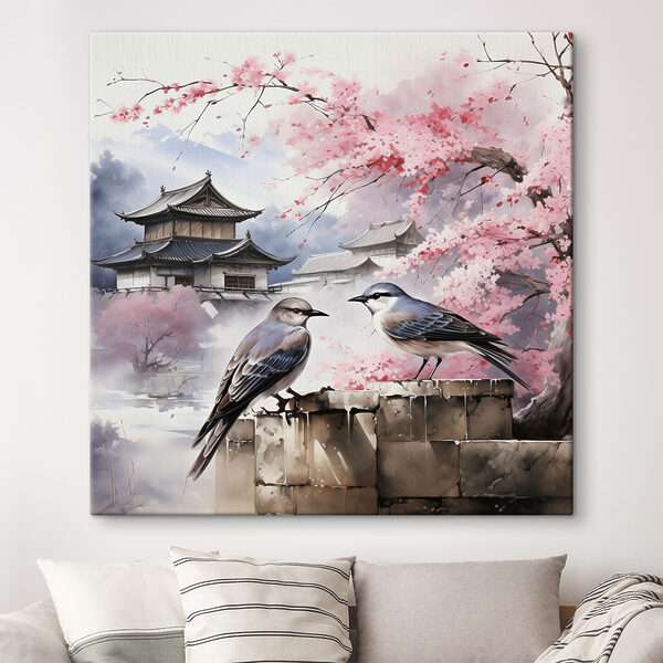 Une peinture d'oiseaux sur un mur Une peinture d'oiseaux sur un mur