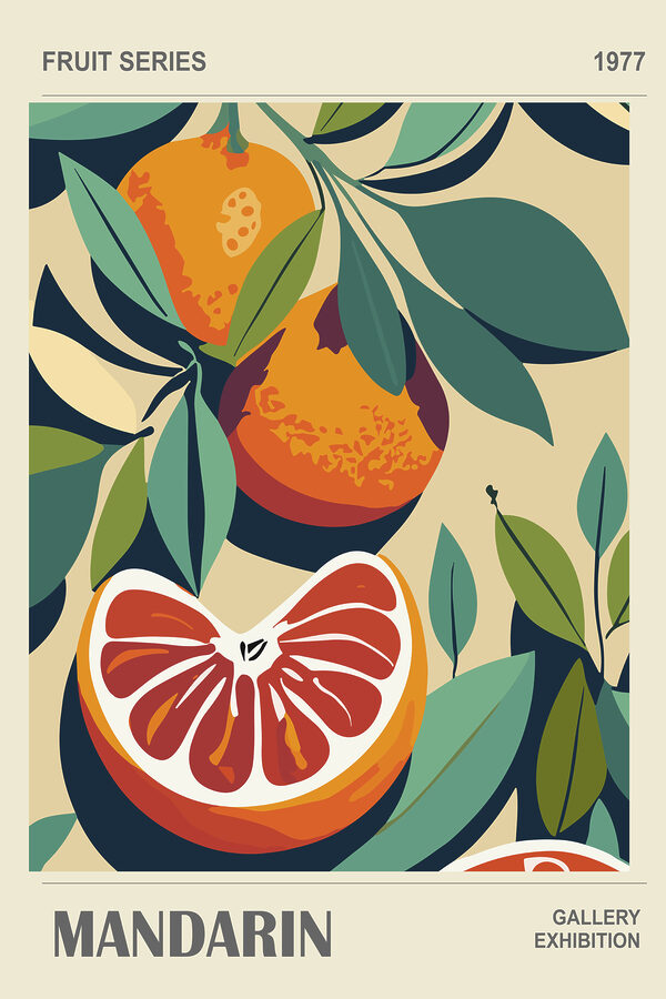 Un poster d'oranges et de feuilles Un poster d'oranges et de feuilles