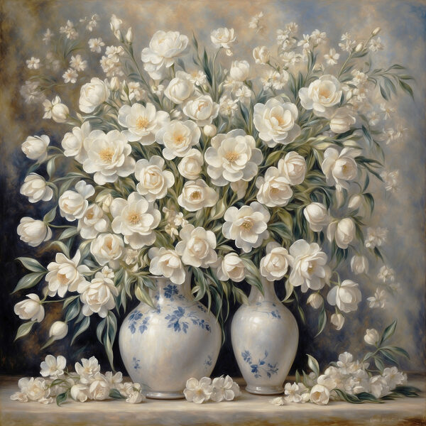 Peinture de fleurs blanches dans des vases Peinture de fleurs blanches dans des vases
