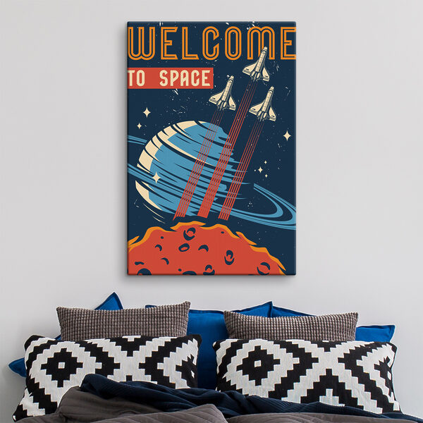 Une affiche avec des navettes spatiales volant dans le ciel Une affiche avec des navettes spatiales volant dans le ciel