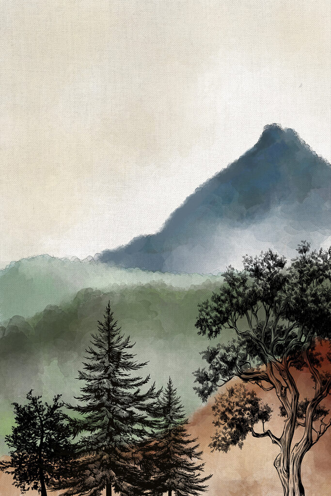 A painting of a mountain range A painting of a mountain range