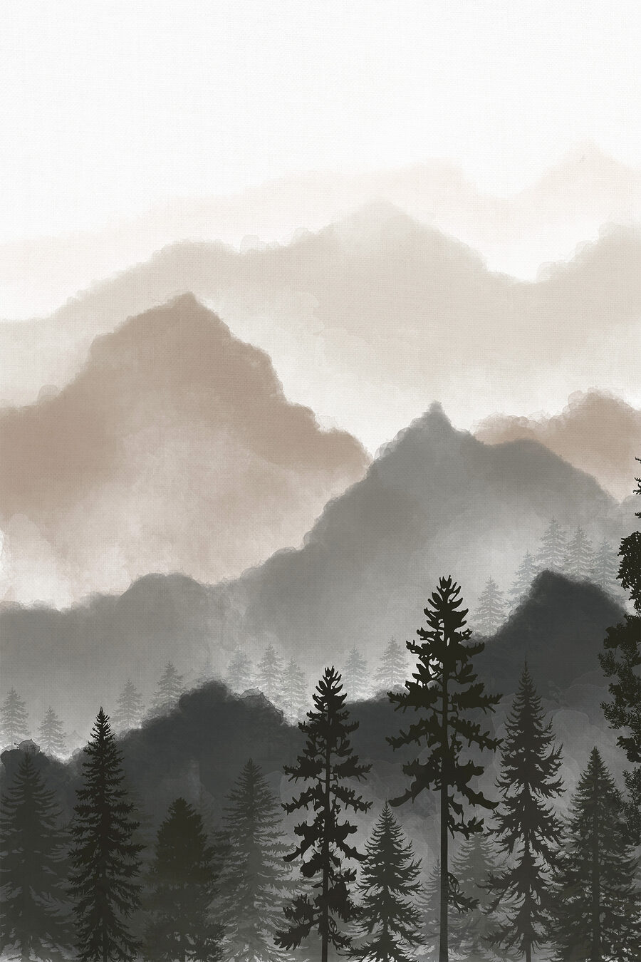 Un paysage de montagnes et d'arbres