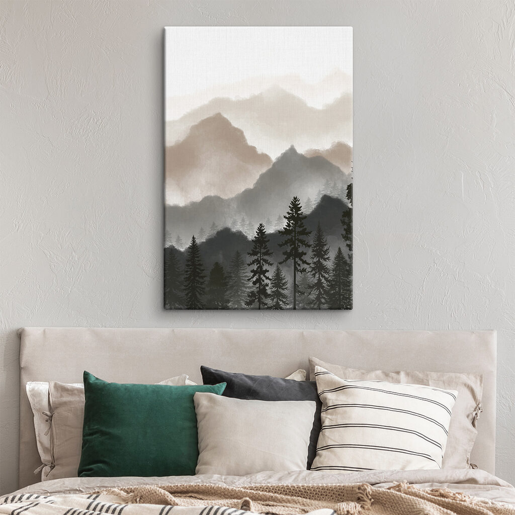 A landscape of mountains and trees