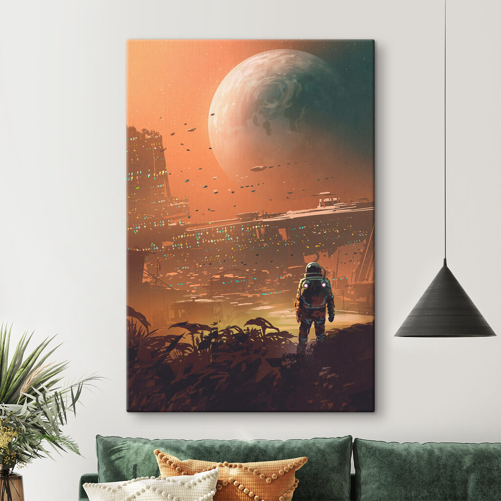A astronaut walking in a city A astronaut walking in a city