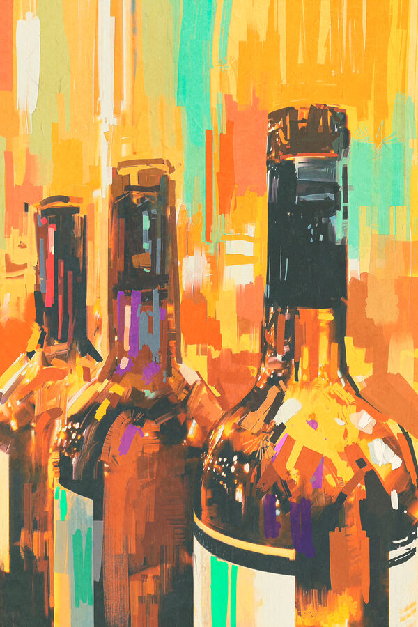 Groupe de bouteilles sur fond coloré Groupe de bouteilles sur fond coloré