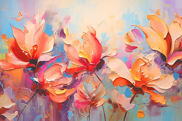 Peinture de fleurs sur fond bleu Peinture de fleurs sur fond bleu