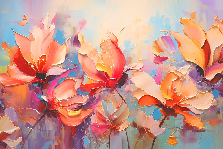 Tableaux Peinture de fleurs sur fond bleu – Image 8