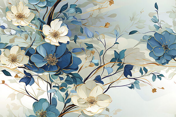 Une peinture de fleurs et de feuilles Une peinture de fleurs et de feuilles