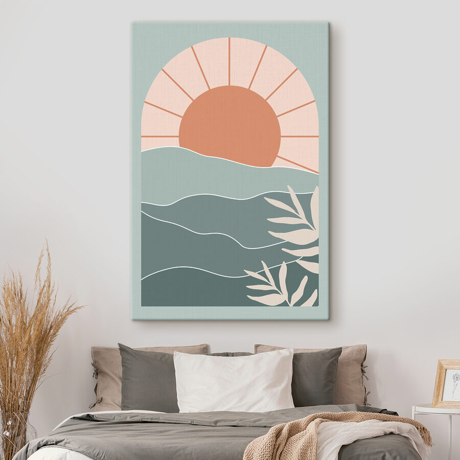Un soleil sur l'eau avec des feuilles