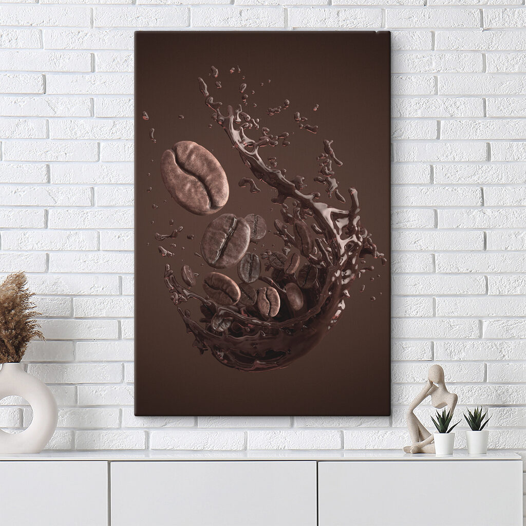 Coffee beans falling into a liquid