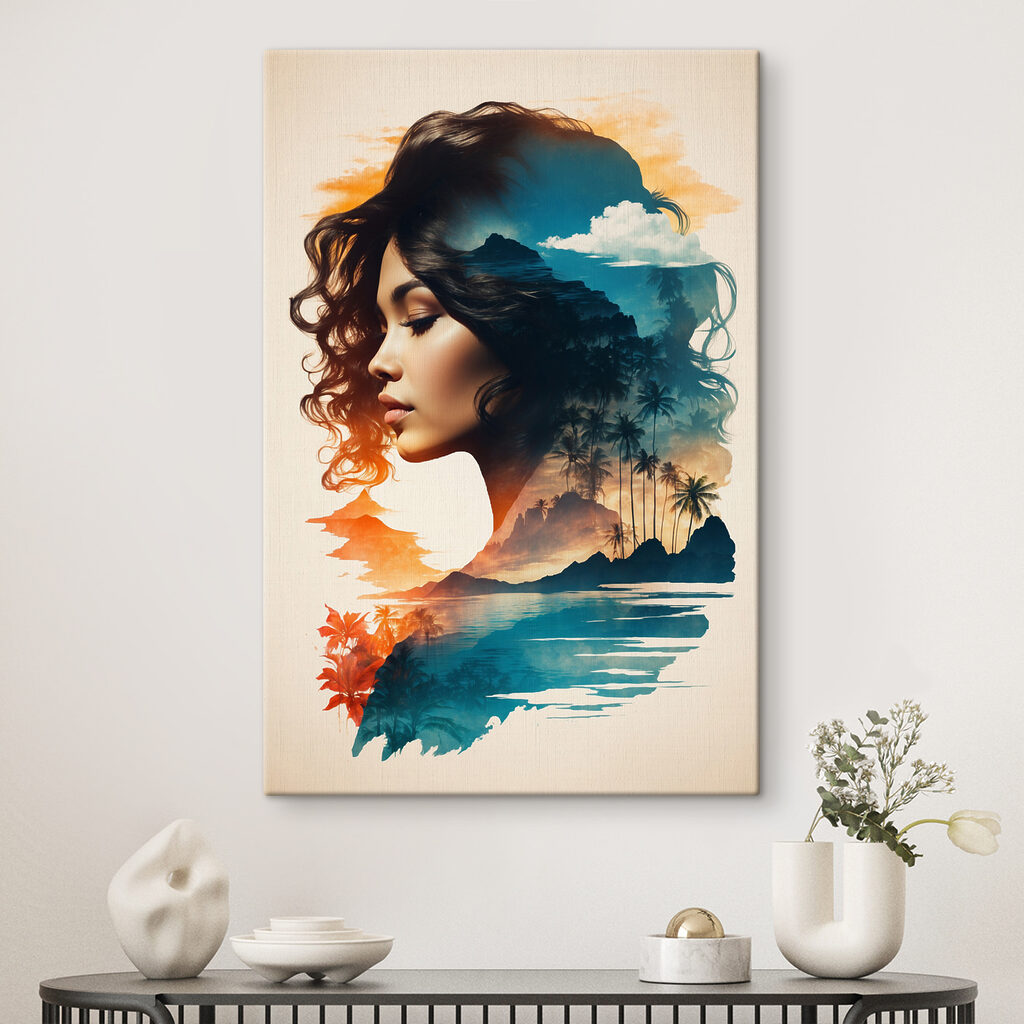 A woman's face and a landscape