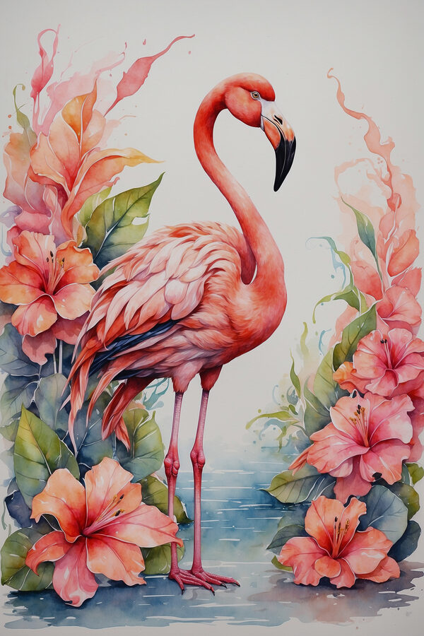Un flamant rose et des fleurs Un flamant rose et des fleurs