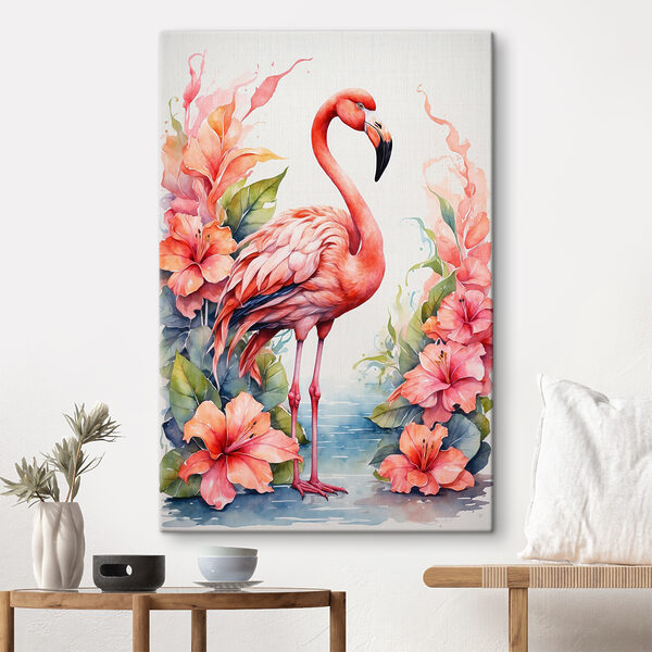 Un flamant rose et des fleurs Un flamant rose et des fleurs
