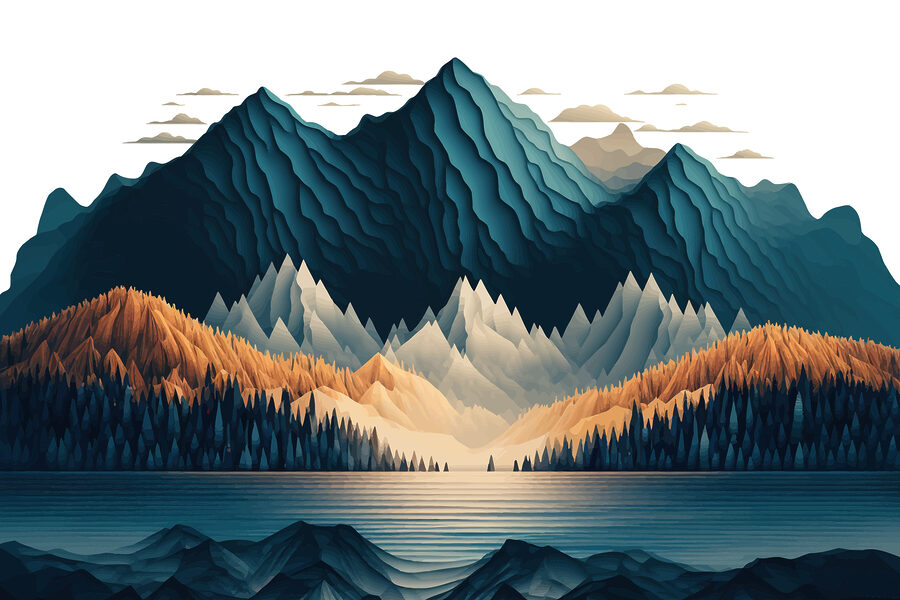 Une chaîne de montagnes avec des arbres et un lac