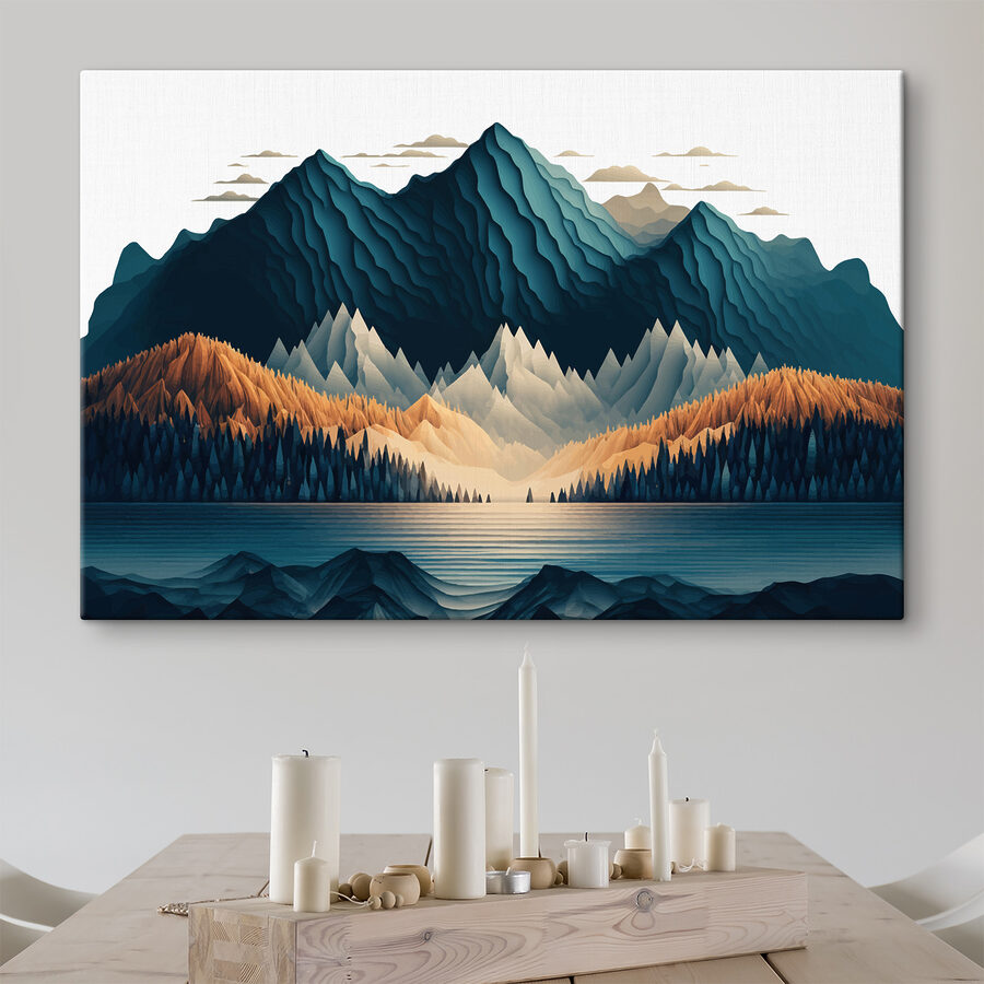 Une chaîne de montagnes avec des arbres et un lac
