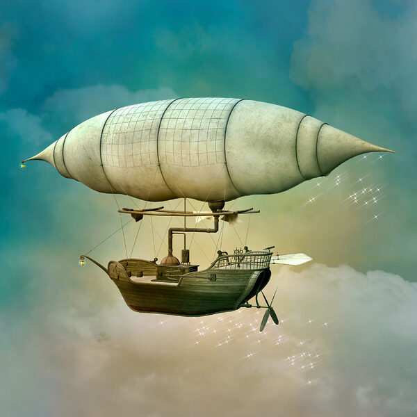 Un dirigeable steampunk dans le ciel Un dirigeable steampunk dans le ciel
