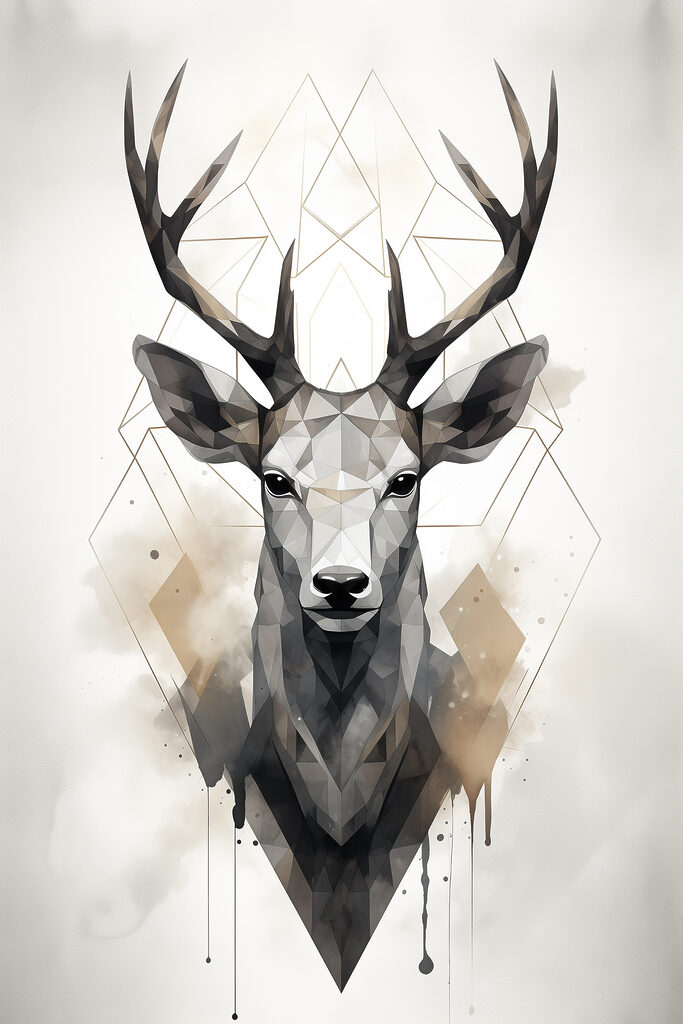 A deer with antlers and a geometric pattern