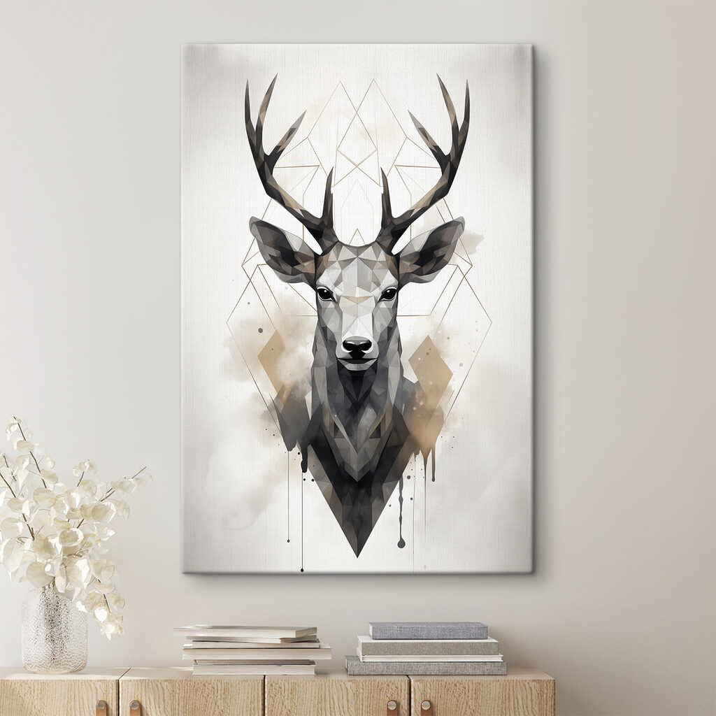 A deer with antlers and a geometric pattern