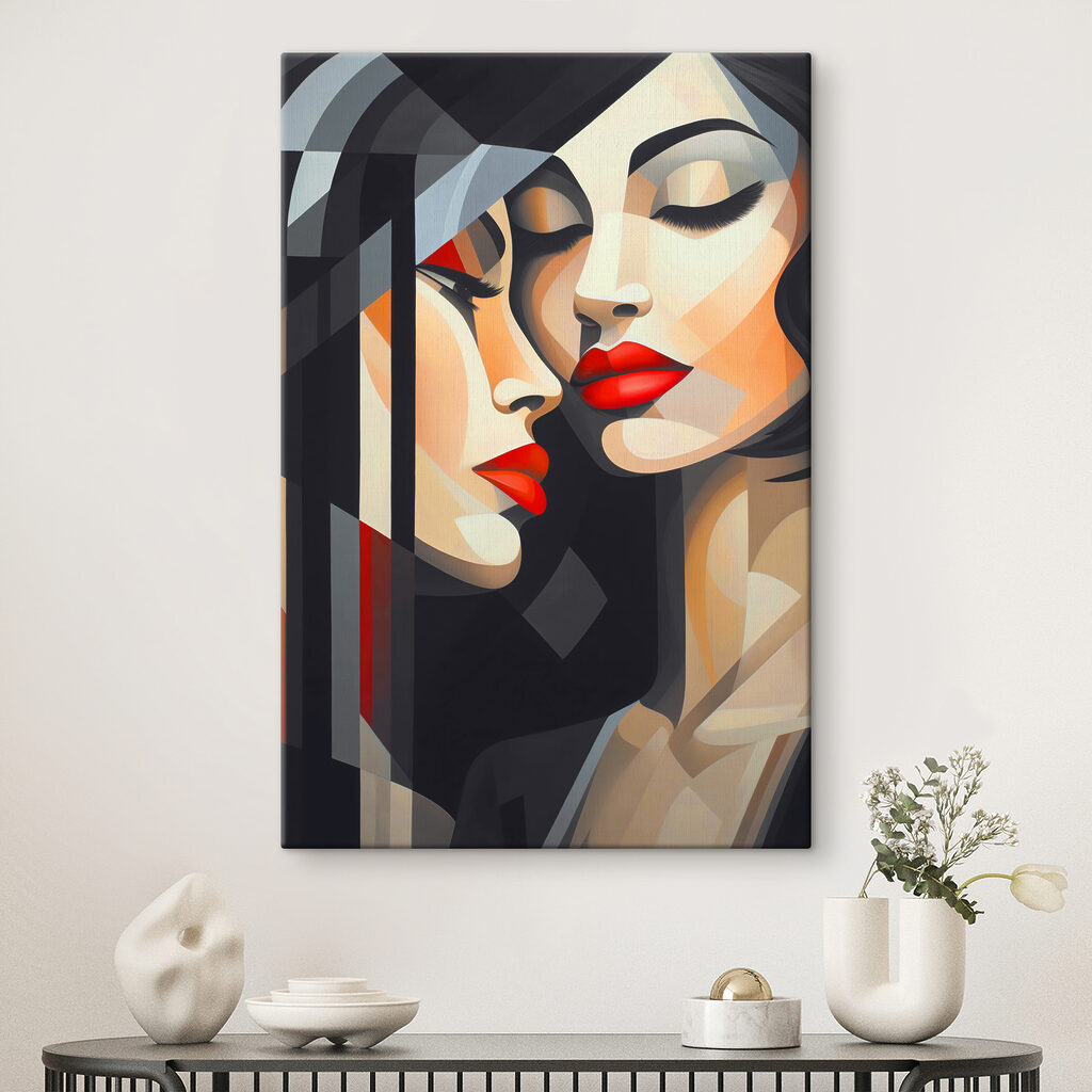 A painting of women with red lips A painting of women with red lips