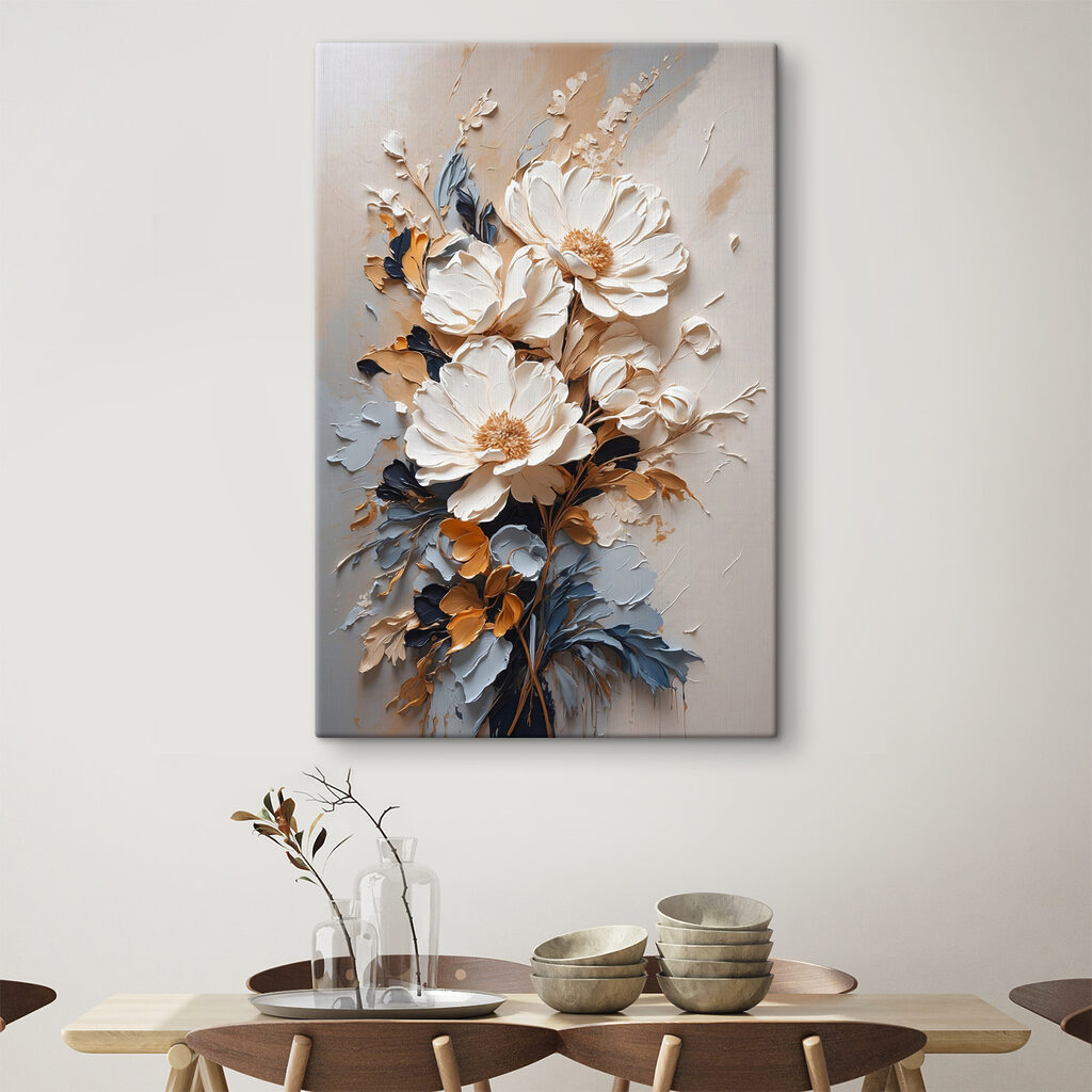 A painting of flowers on a wall