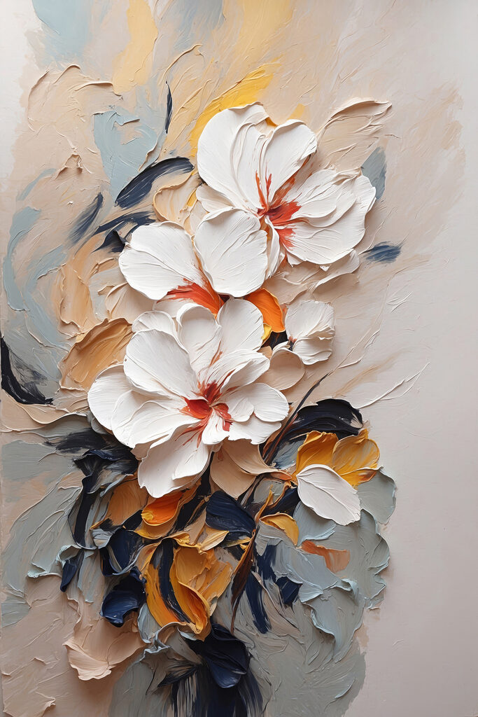 A painting of flowers on a wall