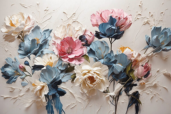 Une peinture de fleurs sur une surface blanche Une peinture de fleurs sur une surface blanche