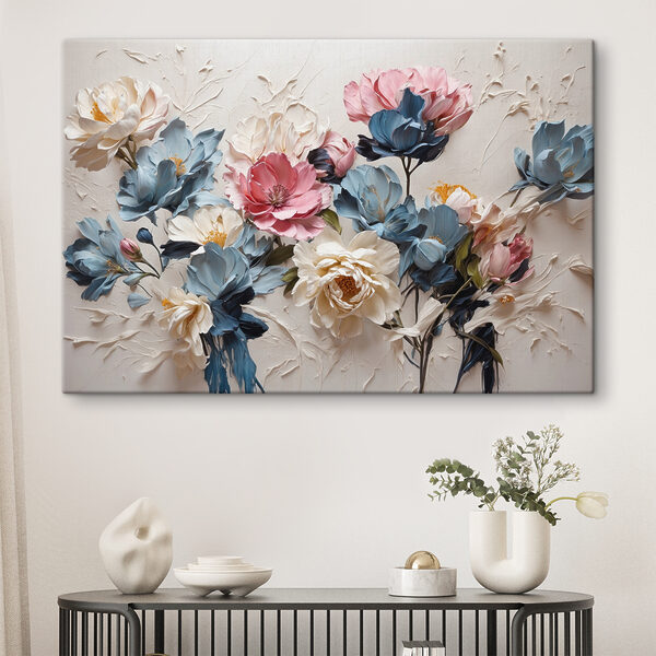 Une peinture de fleurs sur une surface blanche Une peinture de fleurs sur une surface blanche