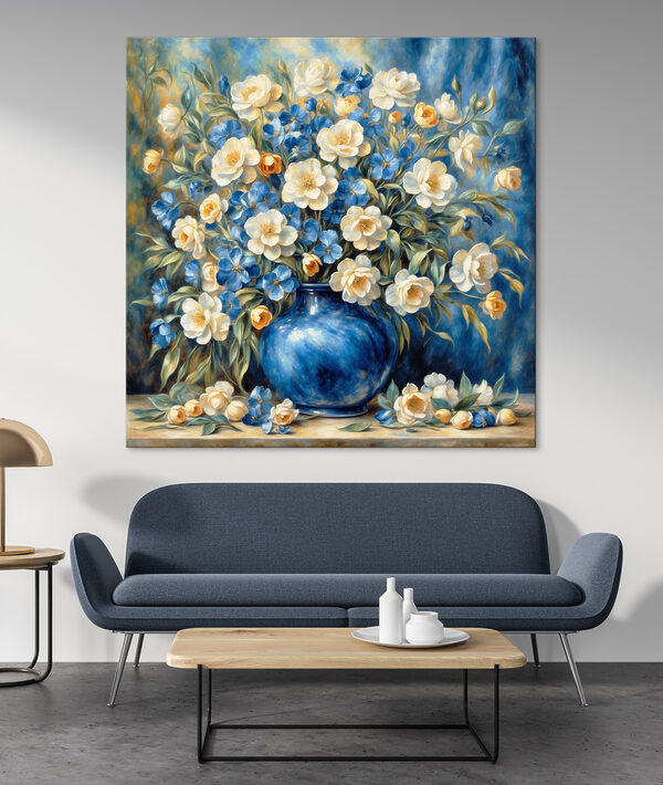 Peinture de fleurs dans un vase bleu Peinture de fleurs dans un vase bleu