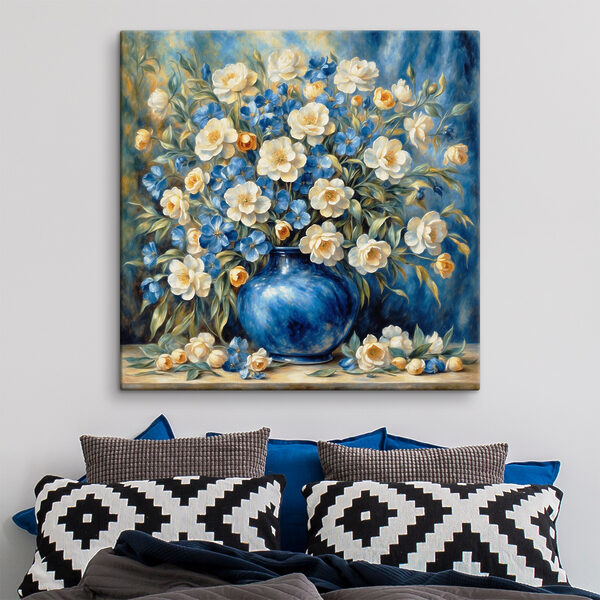 Peinture de fleurs dans un vase bleu Peinture de fleurs dans un vase bleu