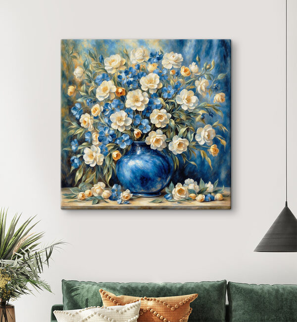 Peinture de fleurs dans un vase bleu Peinture de fleurs dans un vase bleu