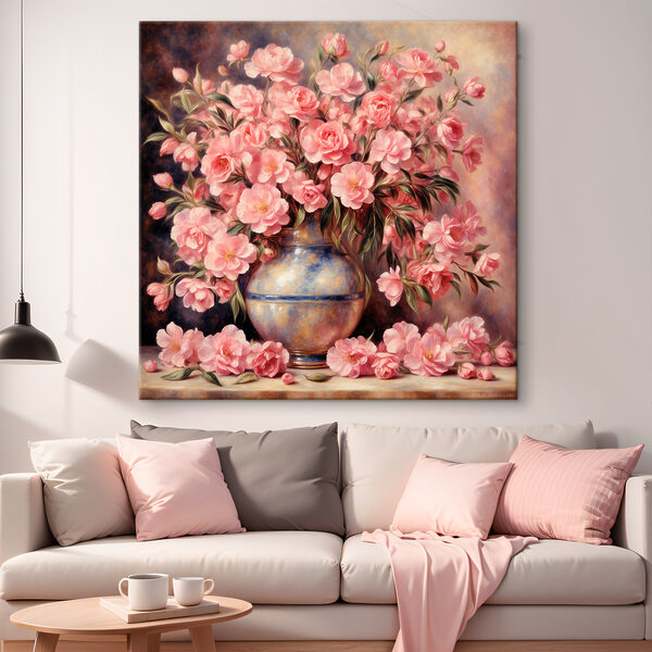 Peinture de fleurs roses dans un vase Peinture de fleurs roses dans un vase