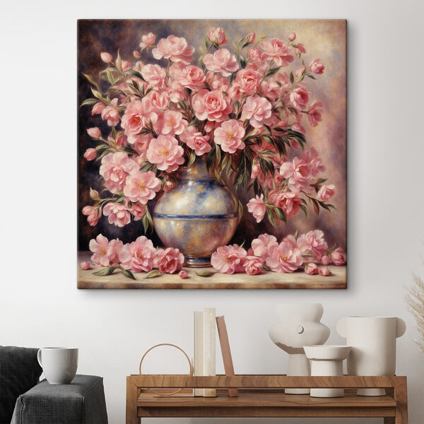 Peinture de fleurs roses dans un vase Peinture de fleurs roses dans un vase