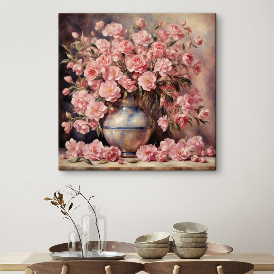 Peinture de fleurs roses dans un vase