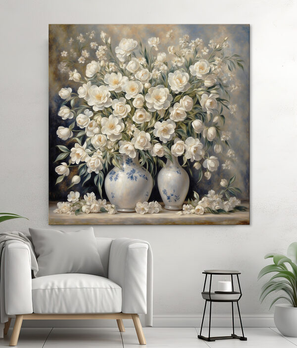 Peinture de fleurs blanches dans des vases Peinture de fleurs blanches dans des vases
