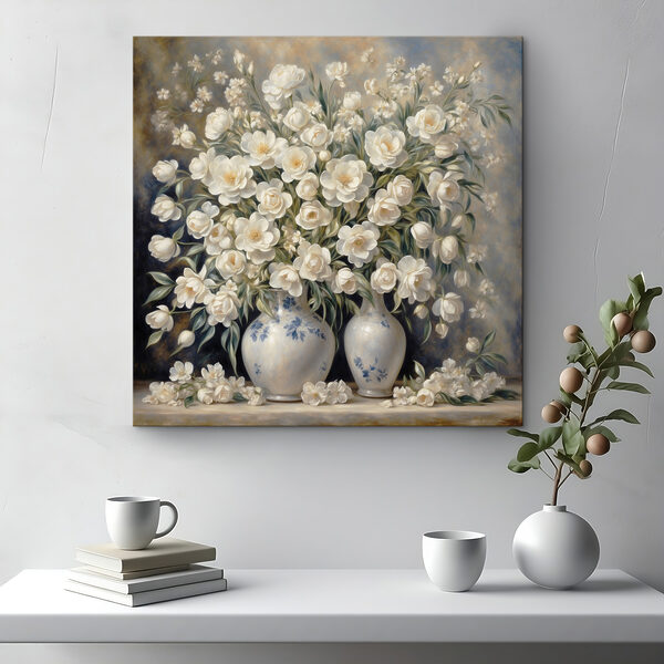 Peinture de fleurs blanches dans des vases Peinture de fleurs blanches dans des vases