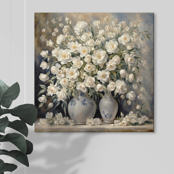 Peinture de fleurs blanches dans des vases Peinture de fleurs blanches dans des vases