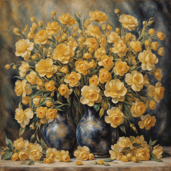 Peinture de fleurs jaunes dans un vase Peinture de fleurs jaunes dans un vase