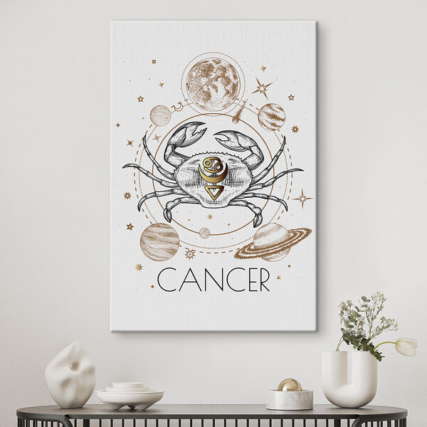 Le signe du zodiaque du cancer avec les planètes et les étoiles Le signe du zodiaque du cancer avec les planètes et les étoiles