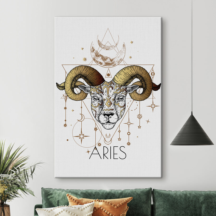 Dessin d'un bélier avec une lune et des étoiles
