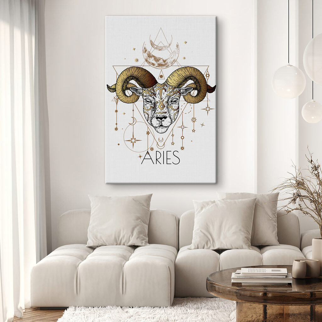 A drawing of a ram with a moon and stars A drawing of a ram with a moon and stars